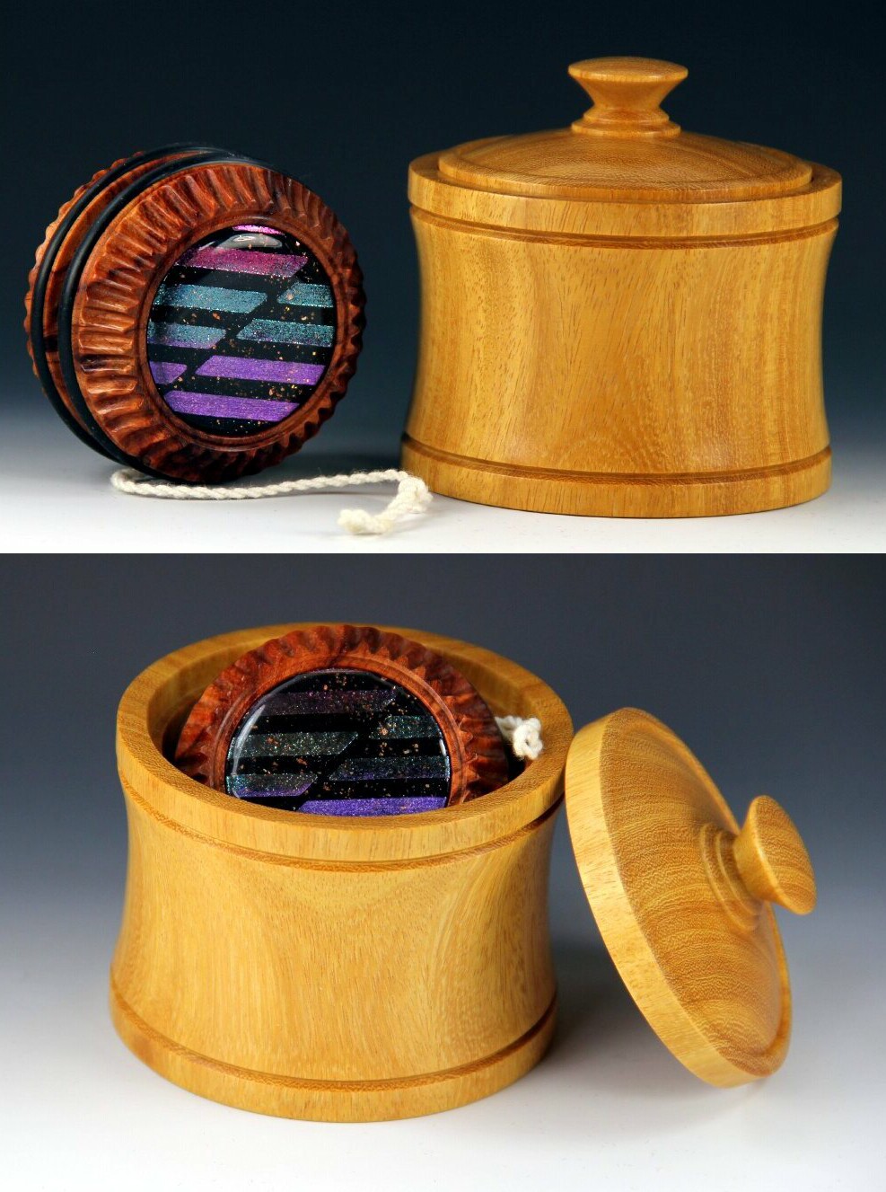Amboyna Burl Yo-Yo & Brazilwood Box