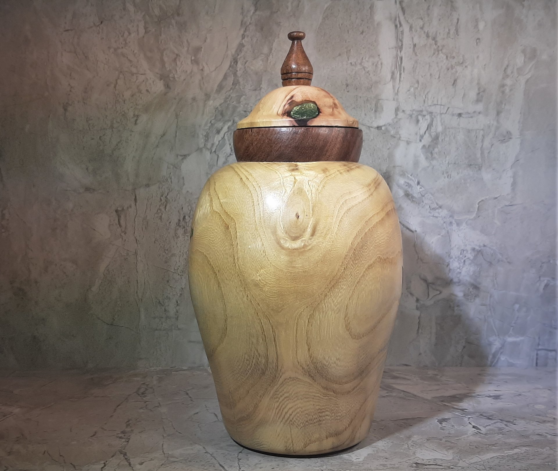 Ash and Mesquite Vessel with Threaded Lid