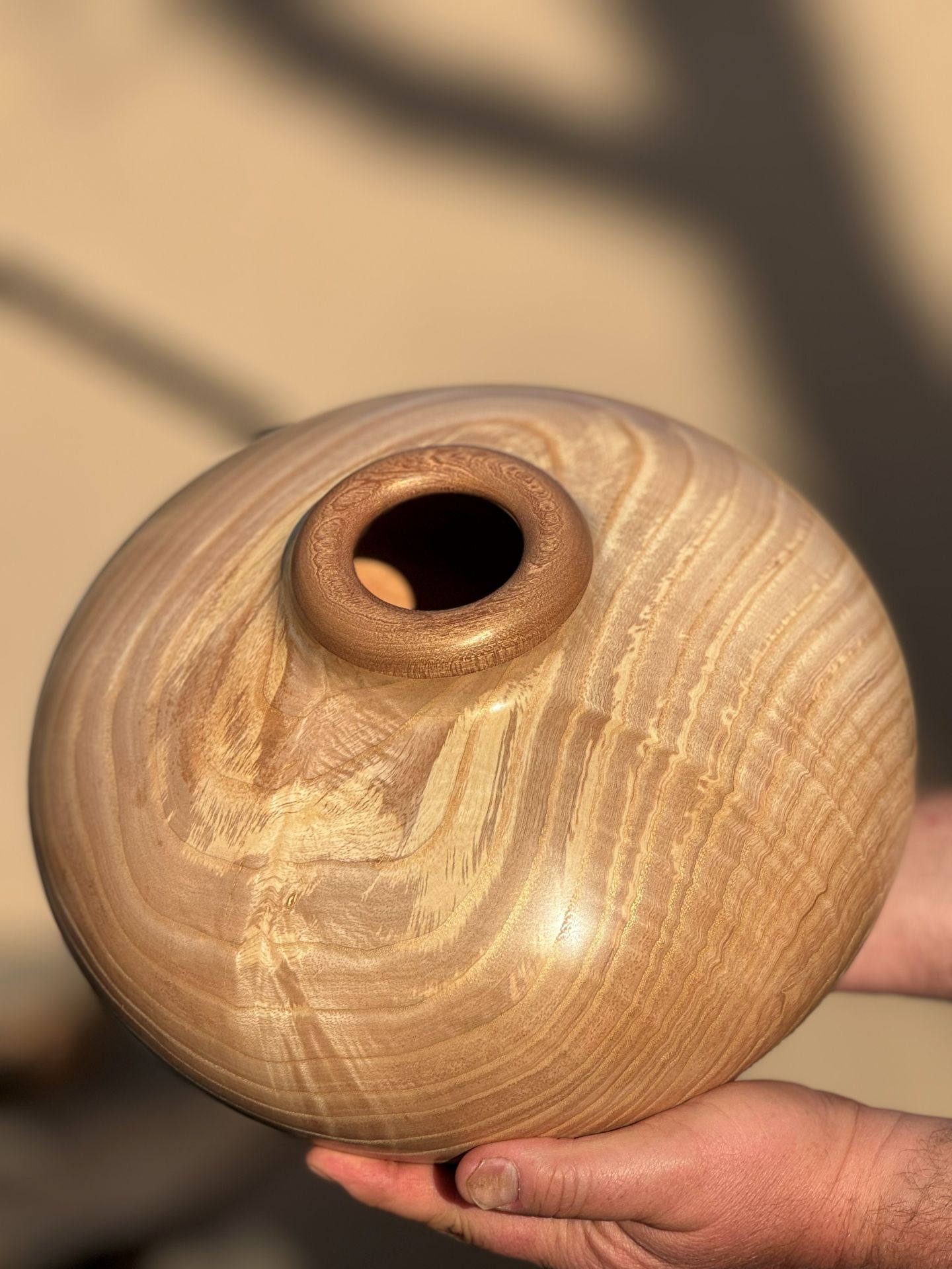 Ash Vessel with Sapele Collar and Base