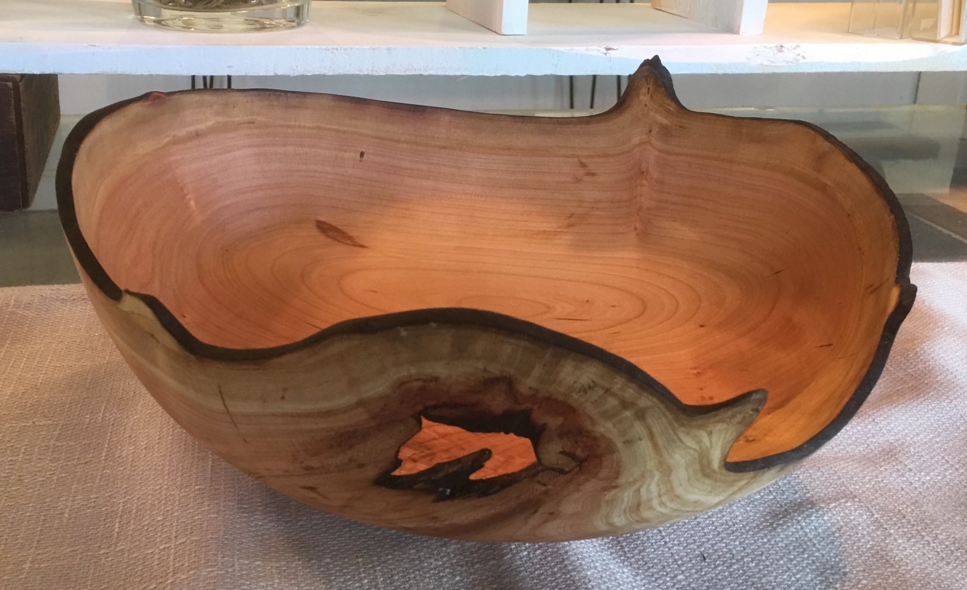 Black cherry crotch natural edge bowl with void