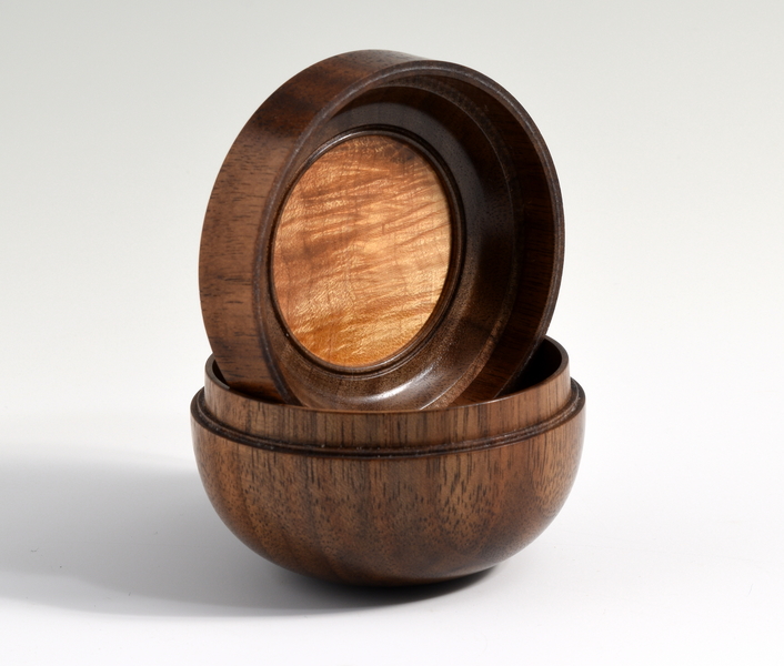Black walnut box with curly maple window