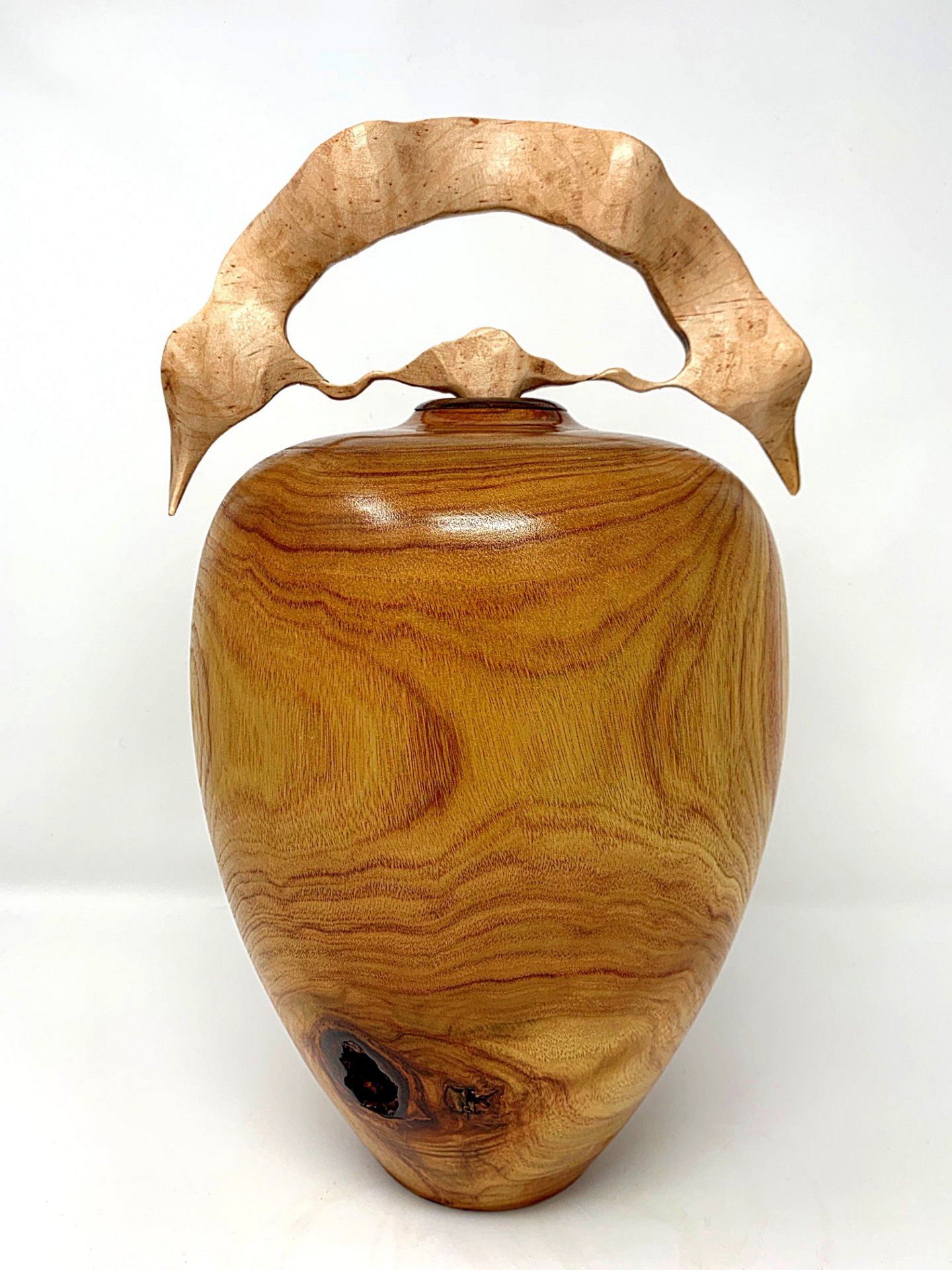 CAMPHOR HOLLOW FORM (11 X 7.5) WITH HAND CARVED MAPLE FINIAL