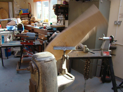 Centre of sculpture on lathe
