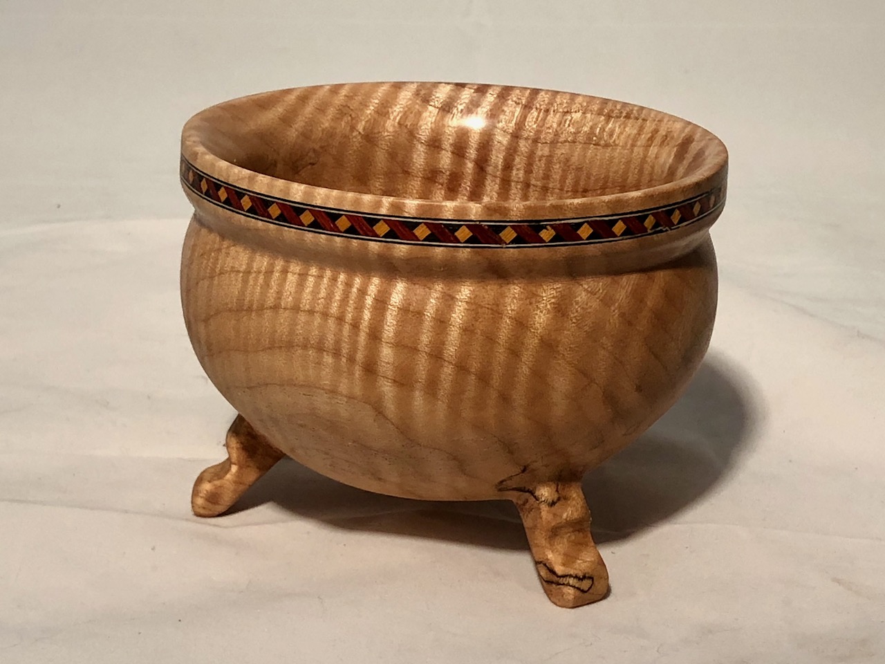 Curly maple inlayed footed bowl