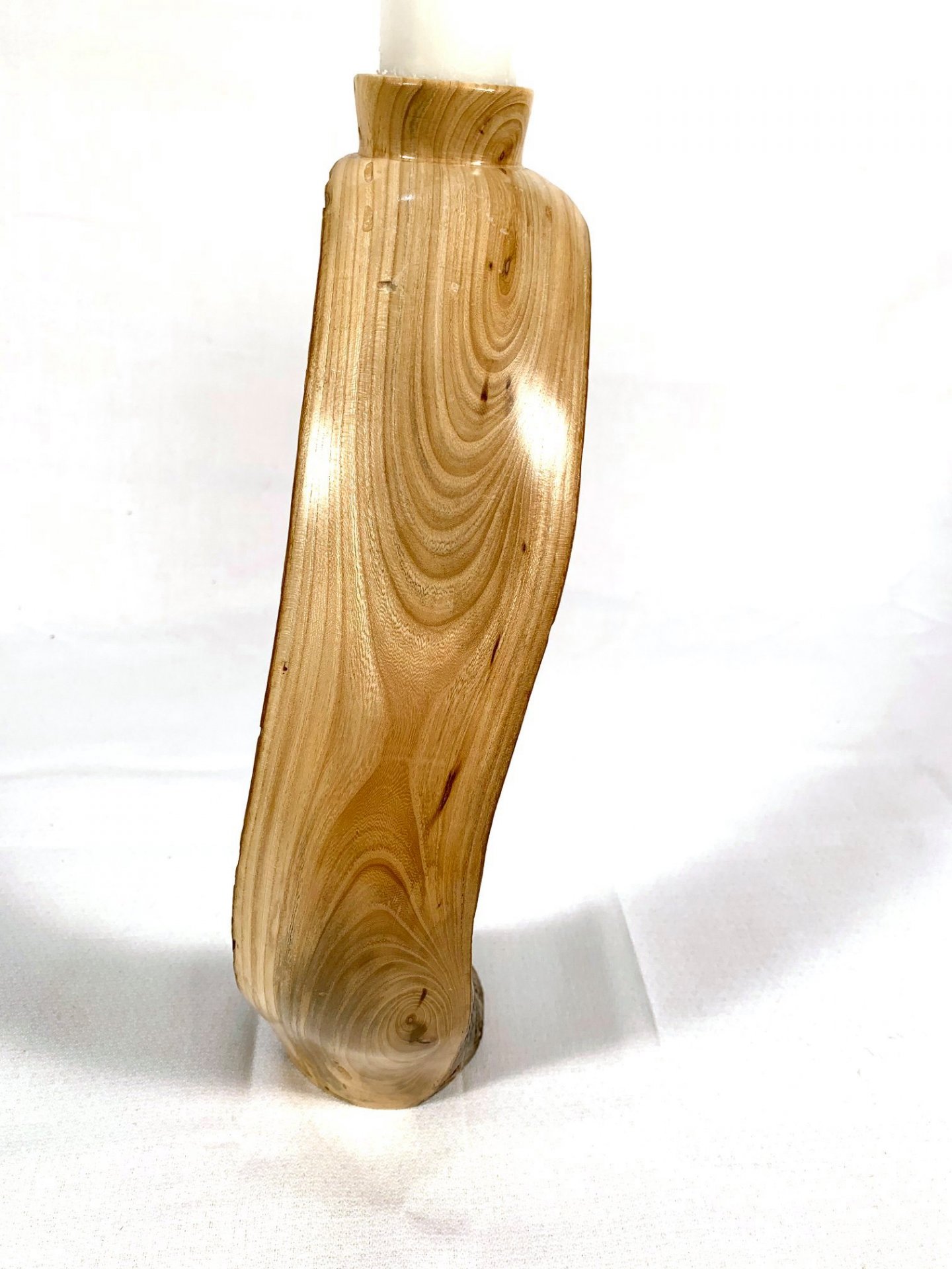 Curved branch candle holder - maple 14" high, turned side