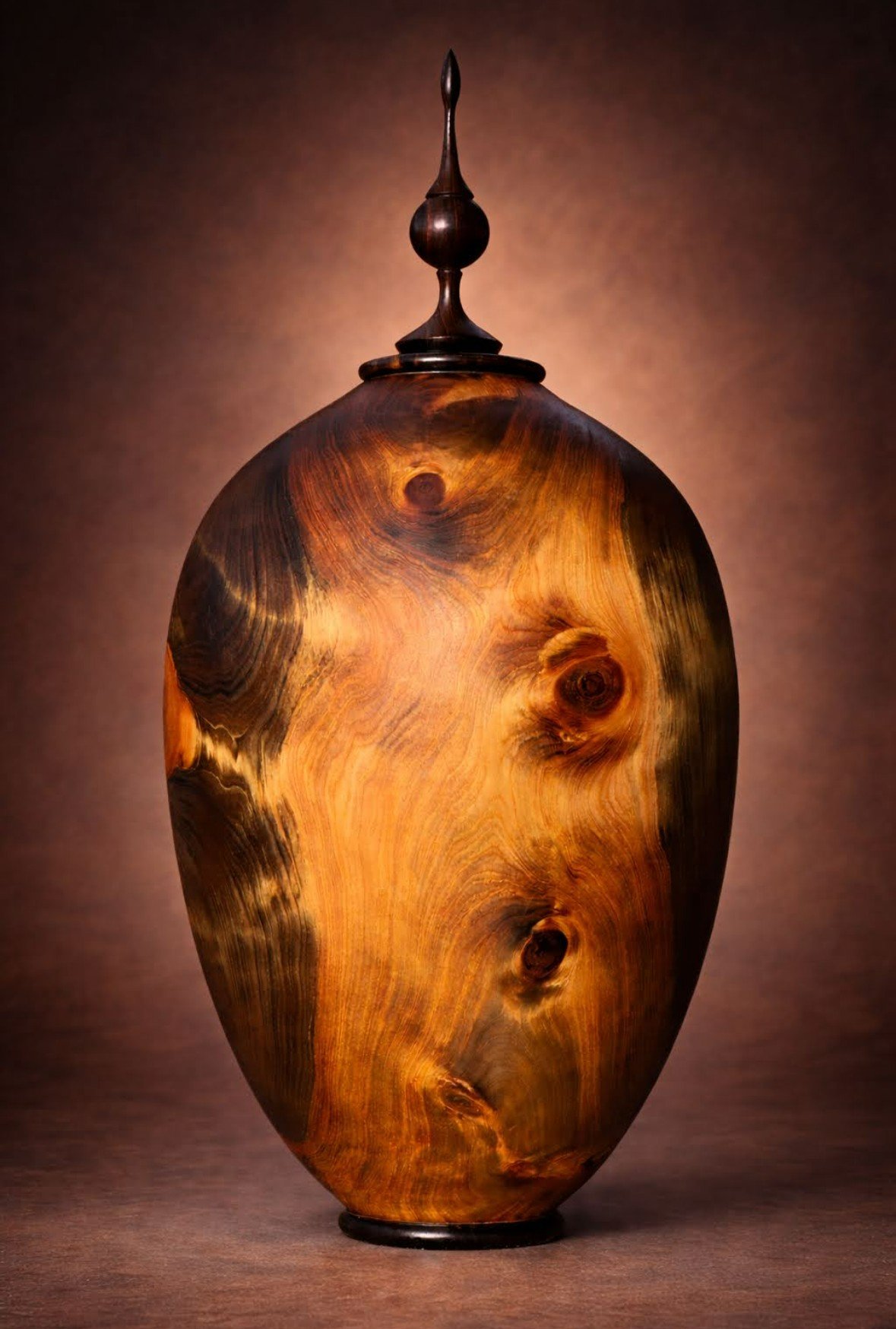 Ebonized Alligator Juniper and African Blackwood Vessel with Kingman Turquoise Inlay (side)