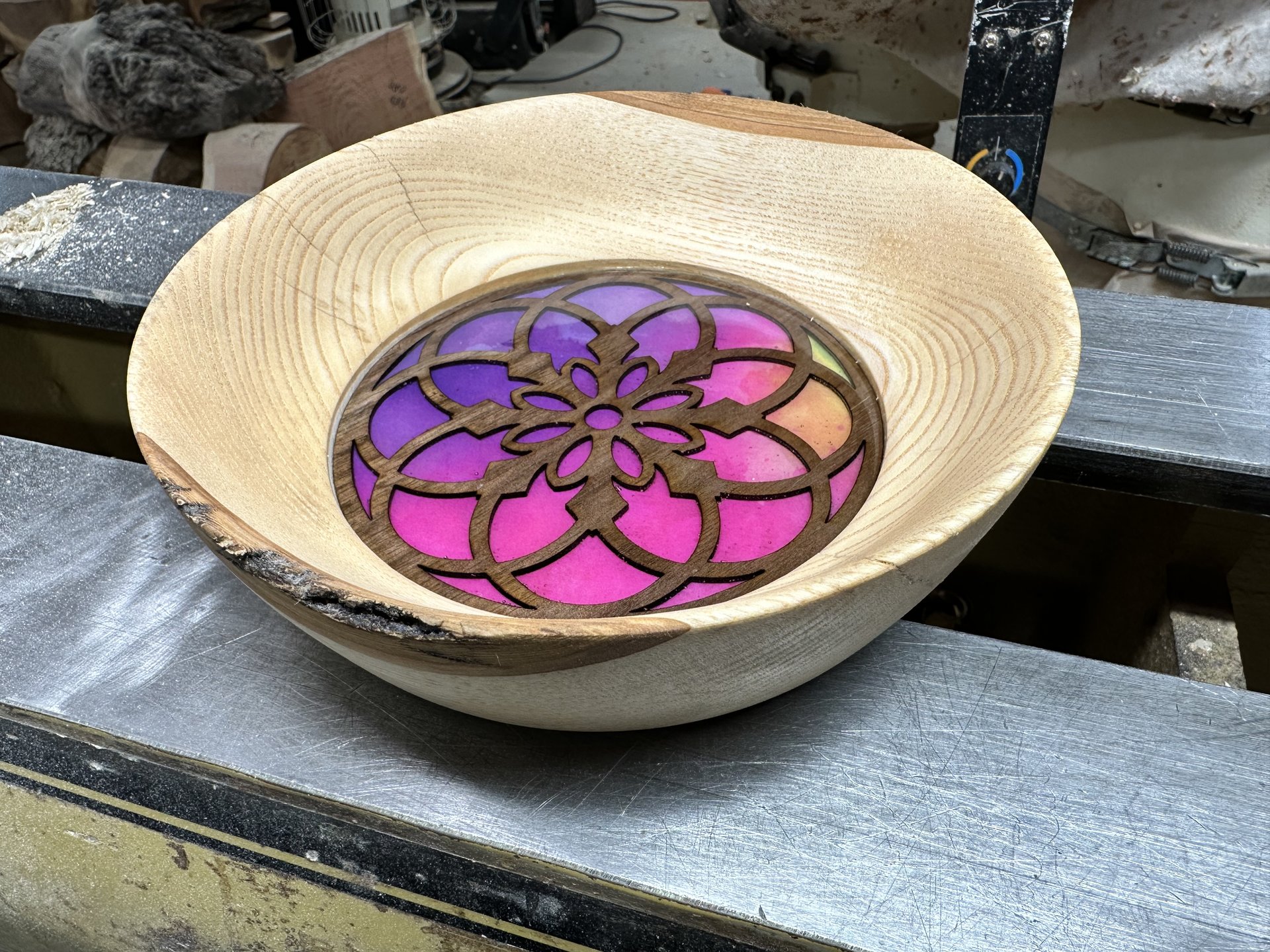 Elm wood with mandala.