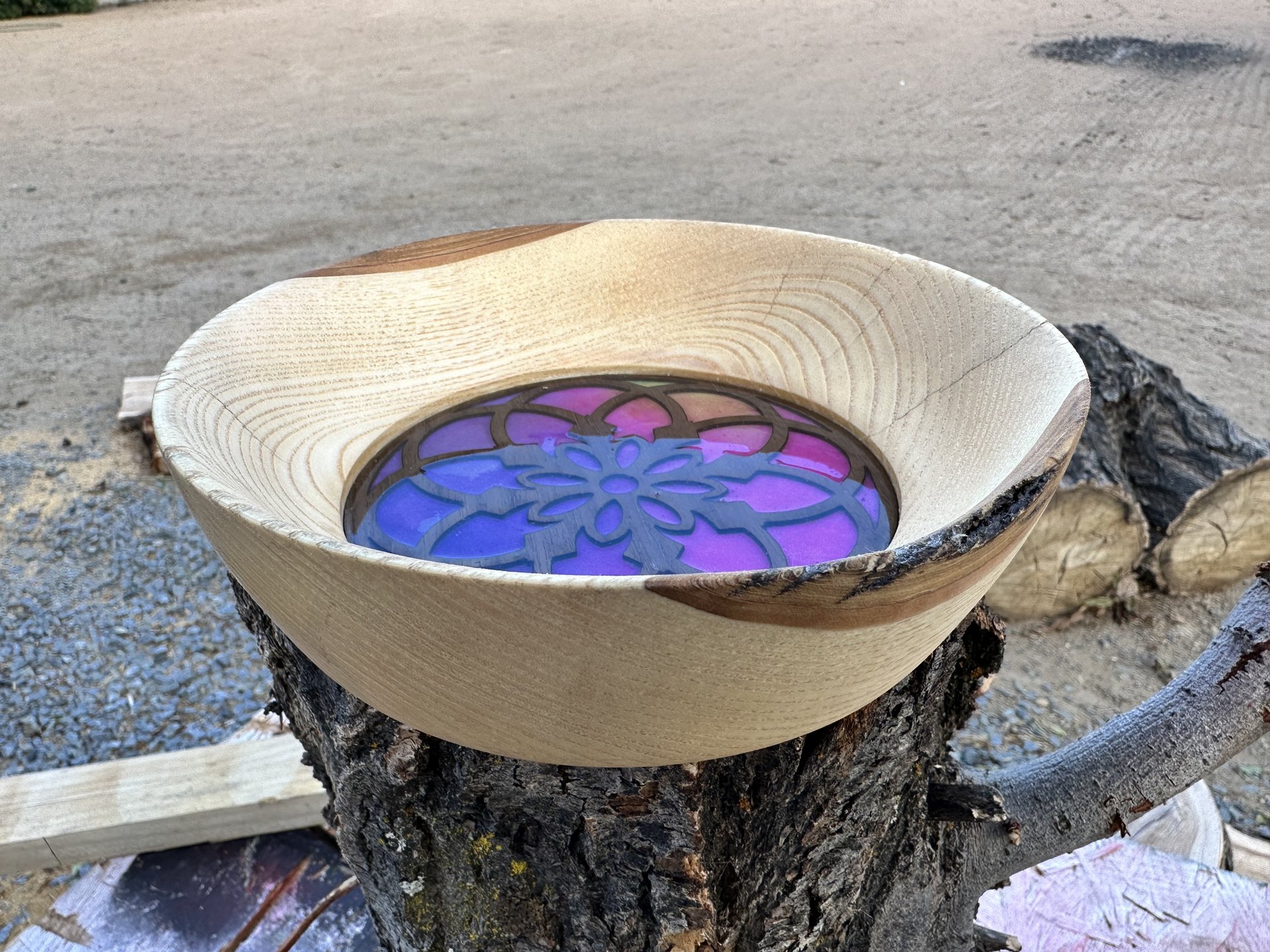 Elm wood with mandala.