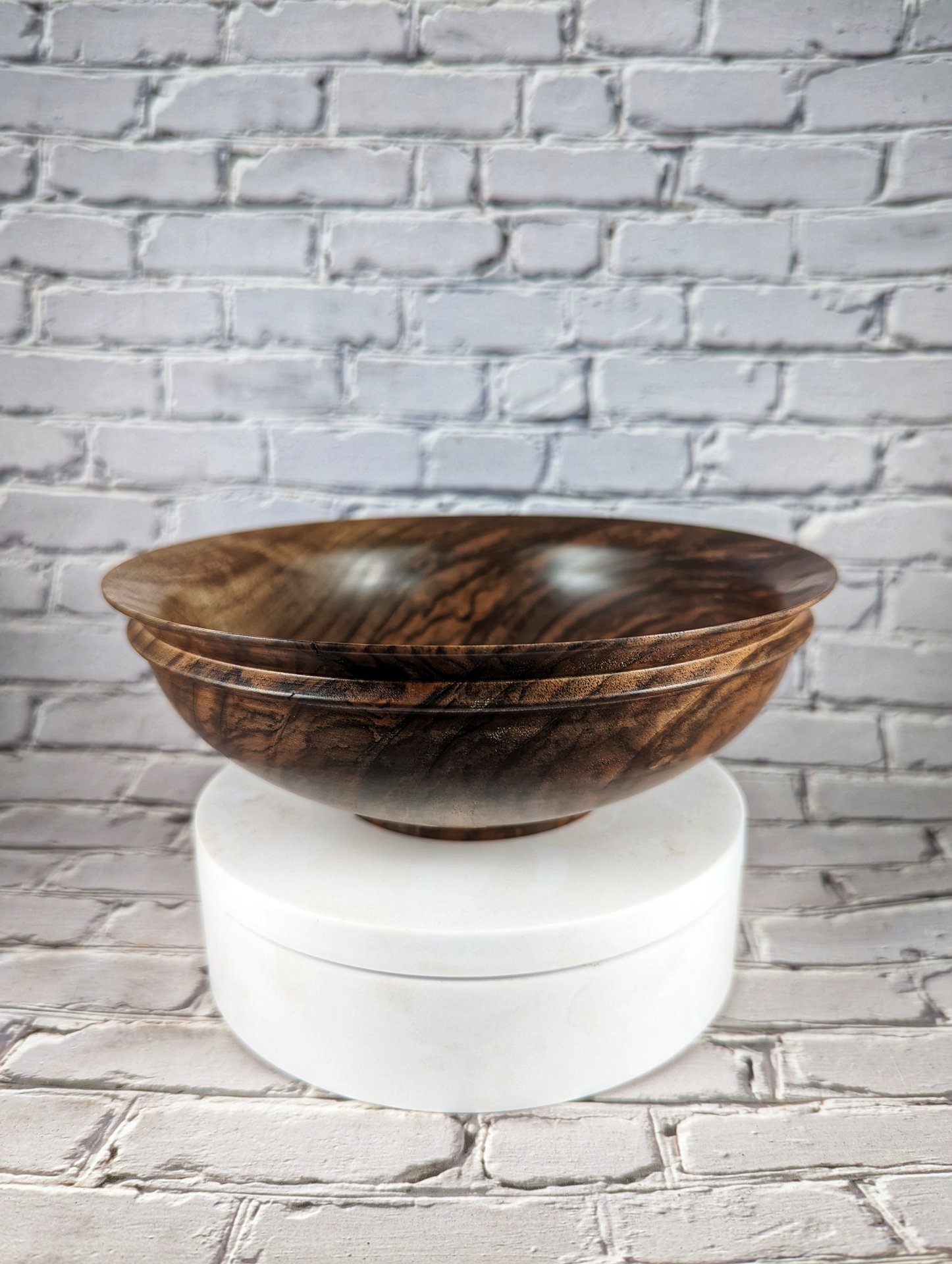 English walnut bowl with flared rim and decorative bead