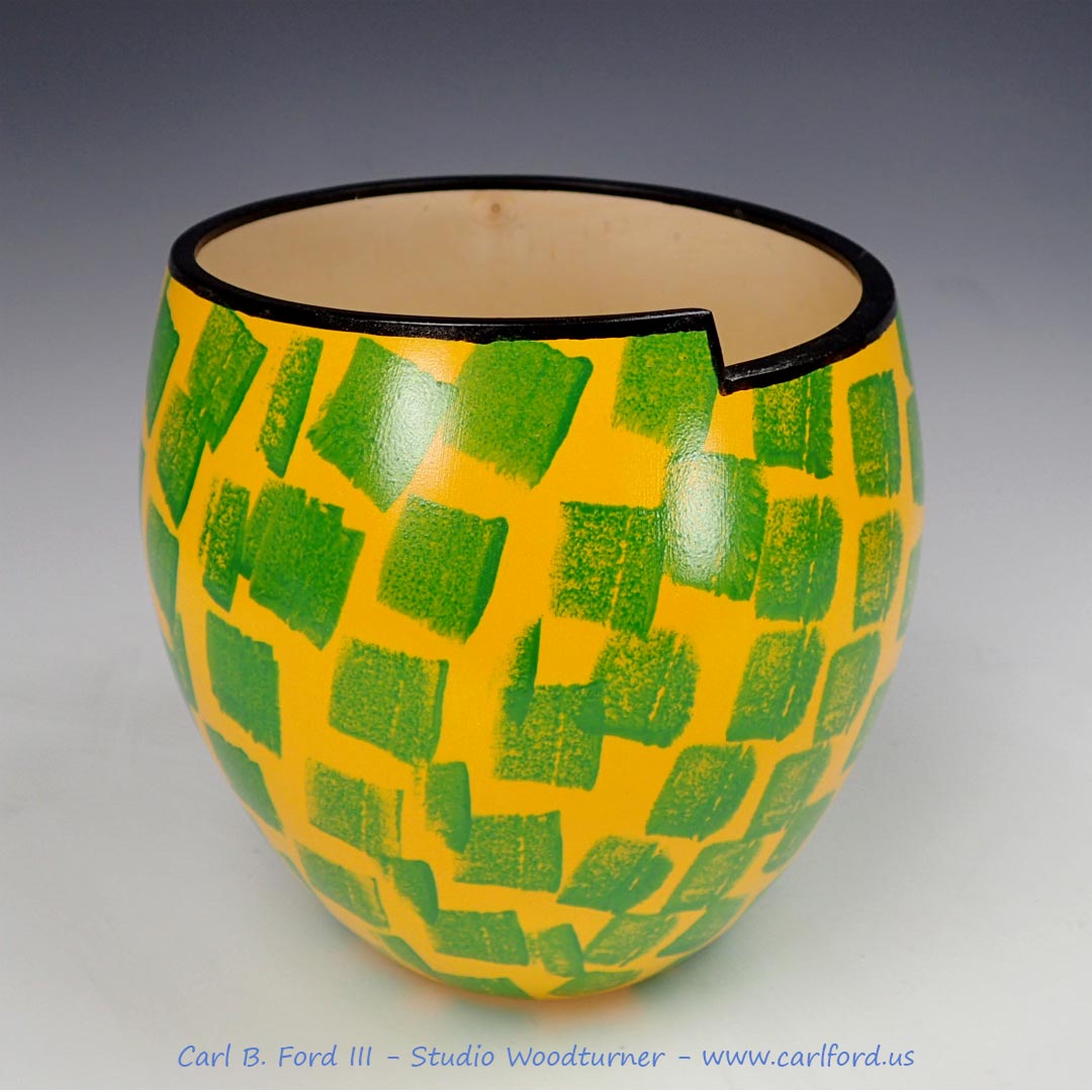 Green and Yellow Wide Mouth Offset Top Vase