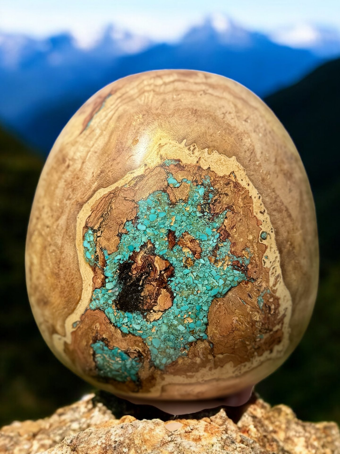 Honey Locust Burl Vessel with Turquoise Inlay