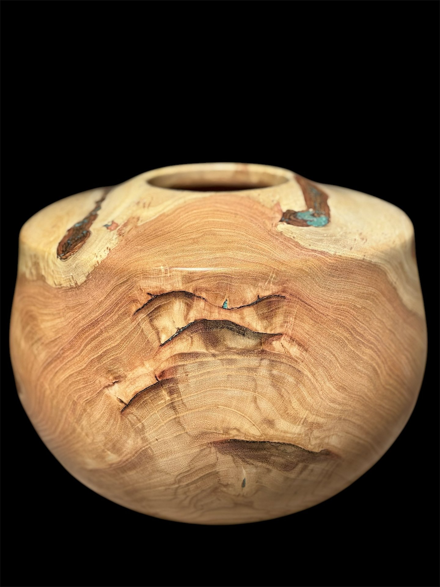 Honey Locust Vessel with Turquoise Inlay (side view)