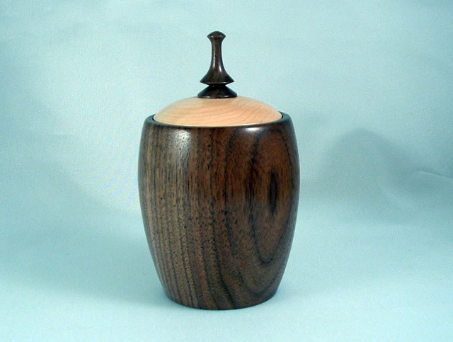 Lidded box, walnut and maple