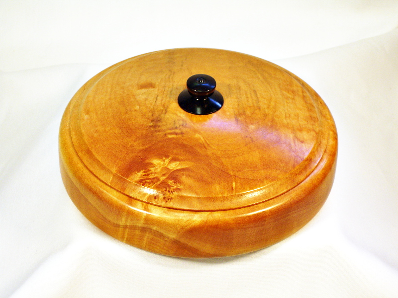 Lidded Maple Box w/Burl Figure & African Blackwood finial 1205-3 Open