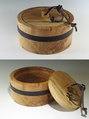 Lidded Oak Box w/Leather Accents