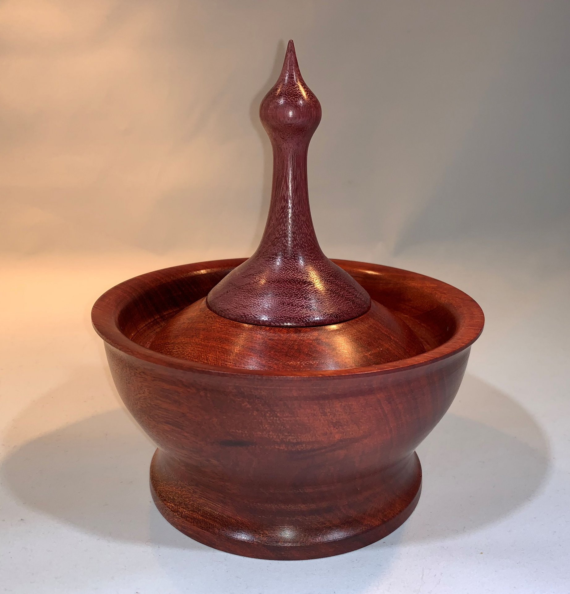 Lidded vessel made from Bloodwood and finial made from Purple Heart