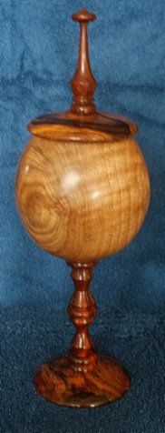 Lidded Walnut and Cocobolo Pedestal Box