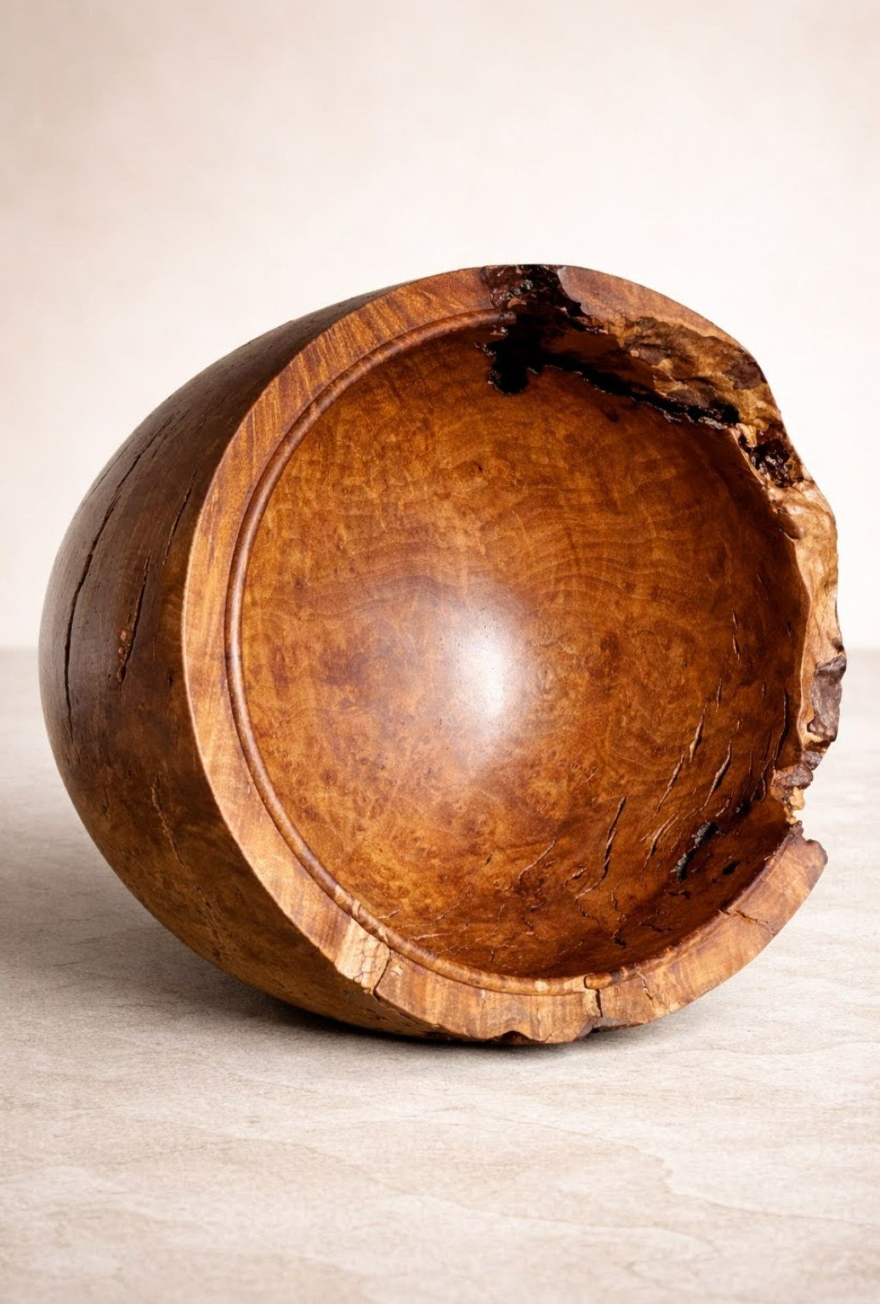 Madrone Burl Bowl with Live Edge and Beaded Rim