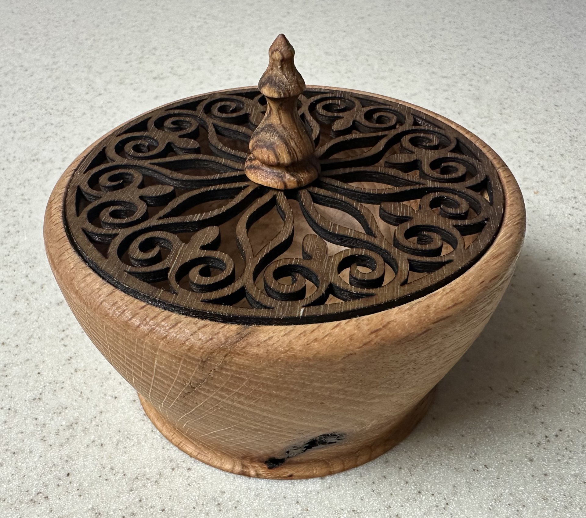 Mandala lid  oak bowl.