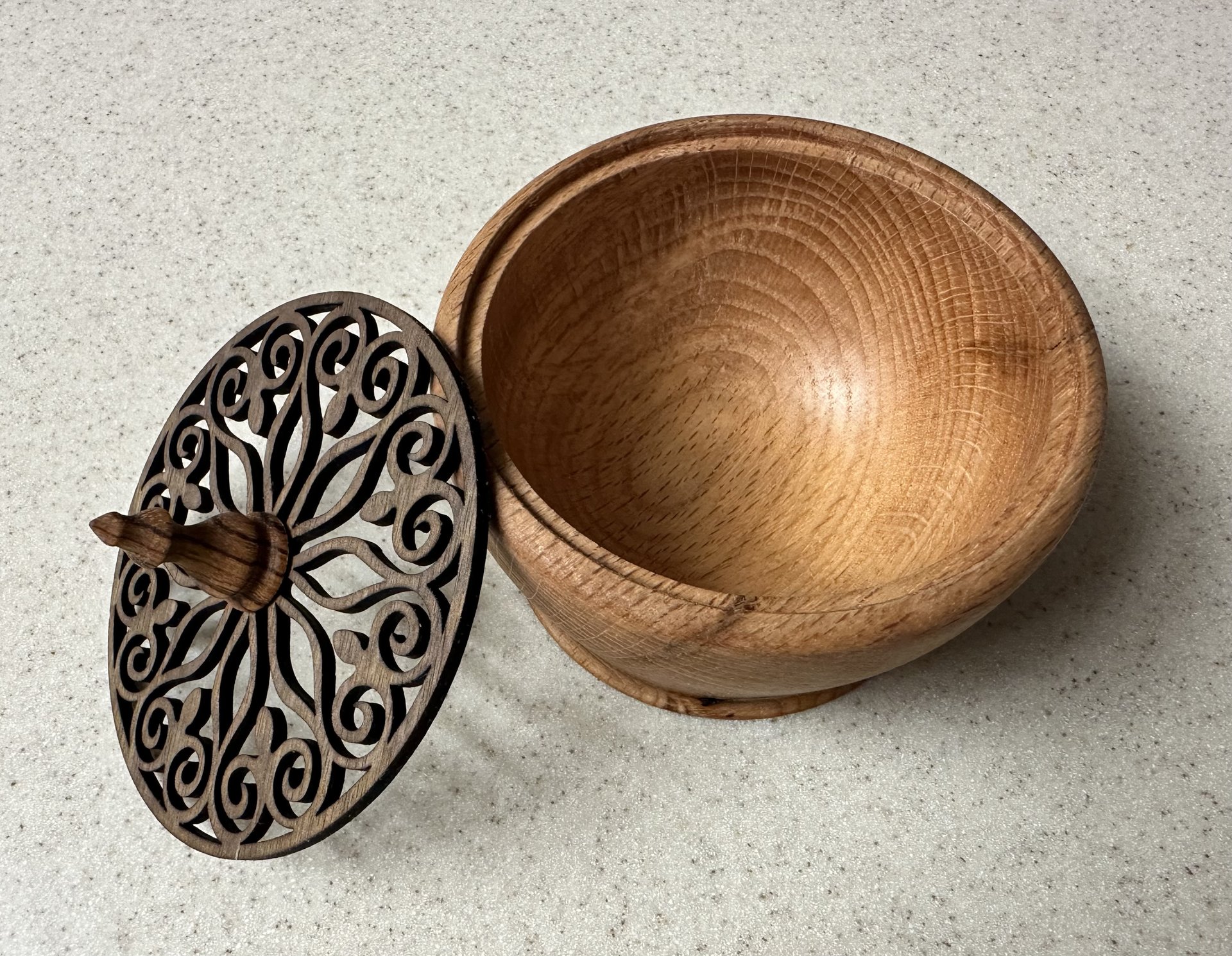 Mandala lid  oak bowl.