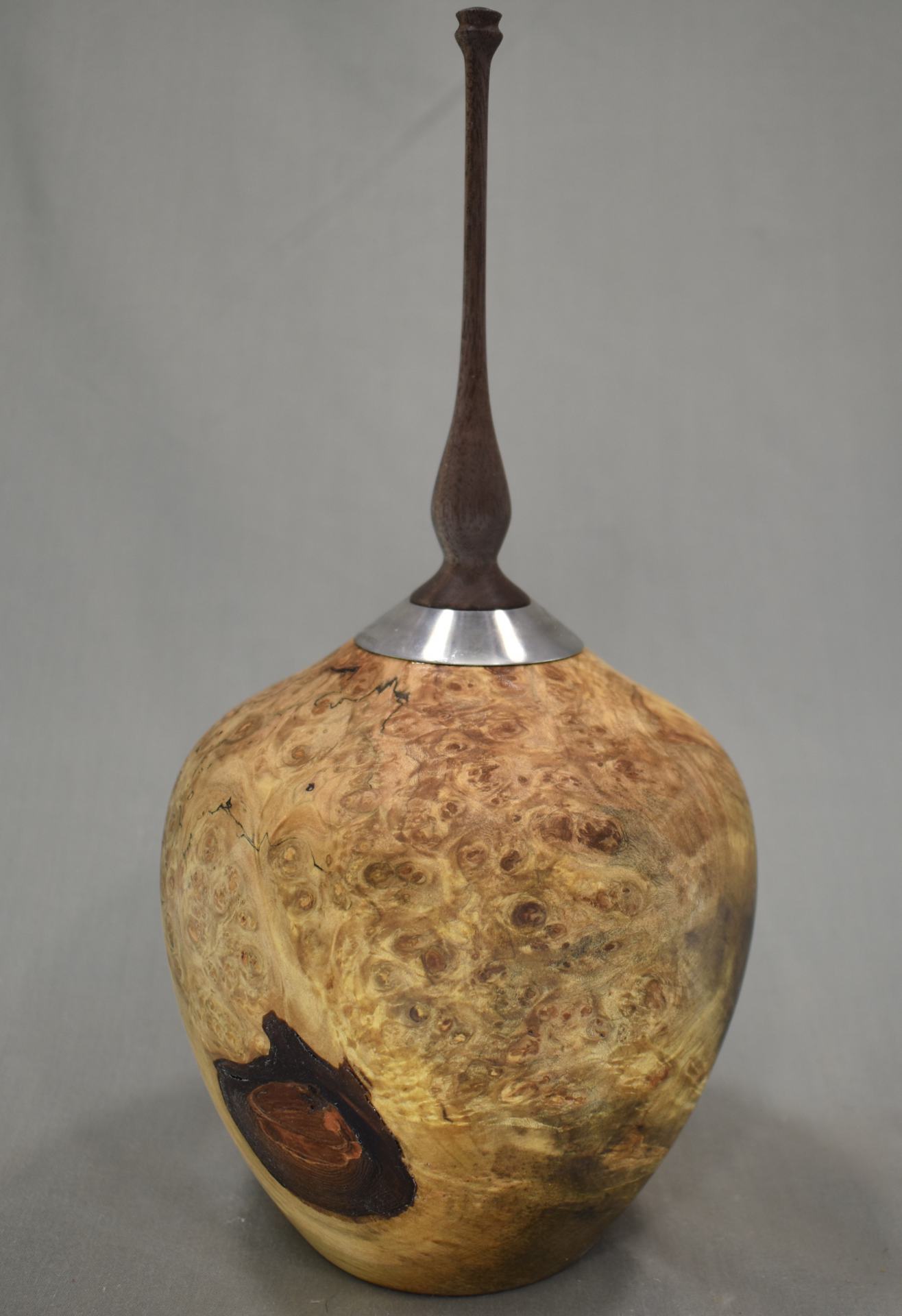 maple burl with pewter threaded finial