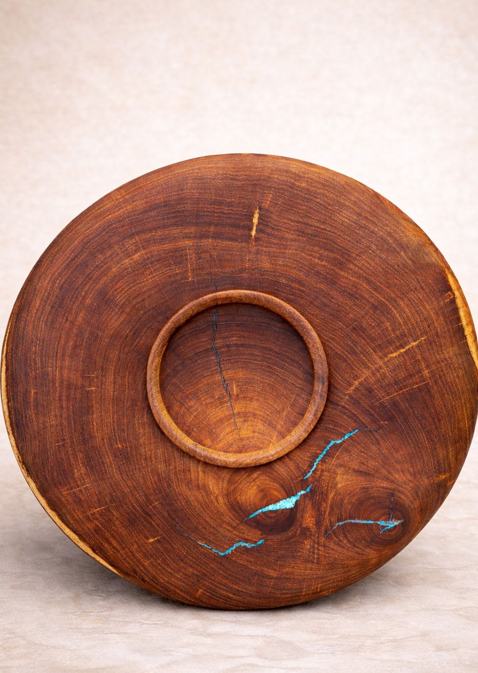 Mesquite Pizza Crust Platter with Fox Turquoise Inlay (back)
