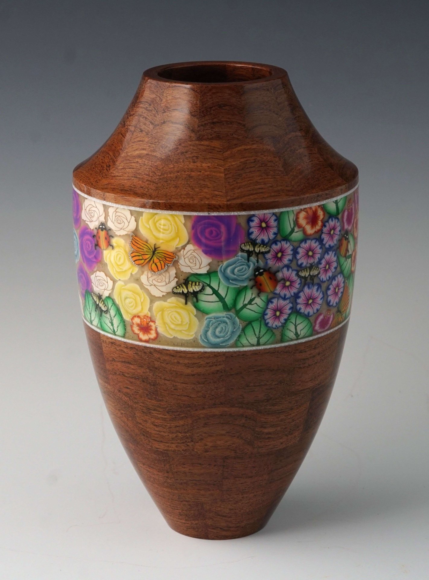Mesquite Vase with Polymer Clay Millefiori