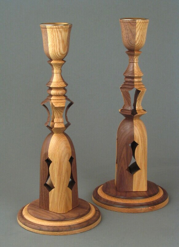 Oakand Walnut inside-out candleholders