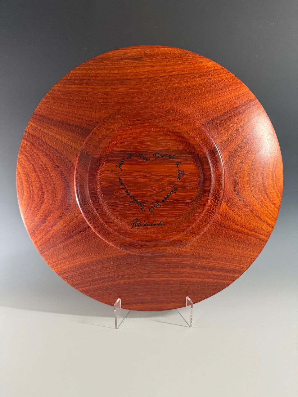 Padauk wedding platter - back