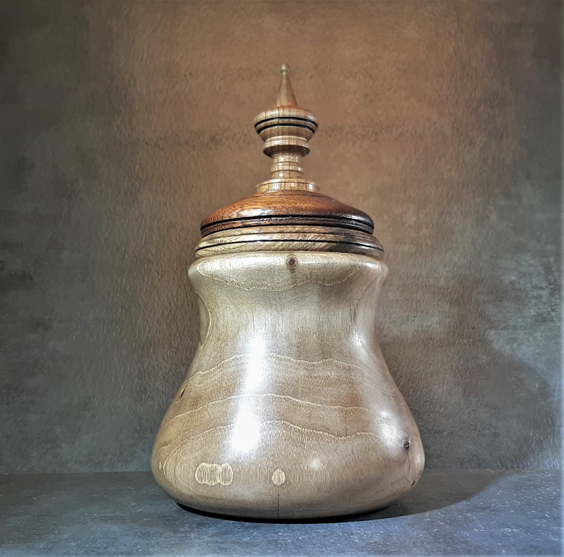 Pecan and Sapele Lidded Vessel