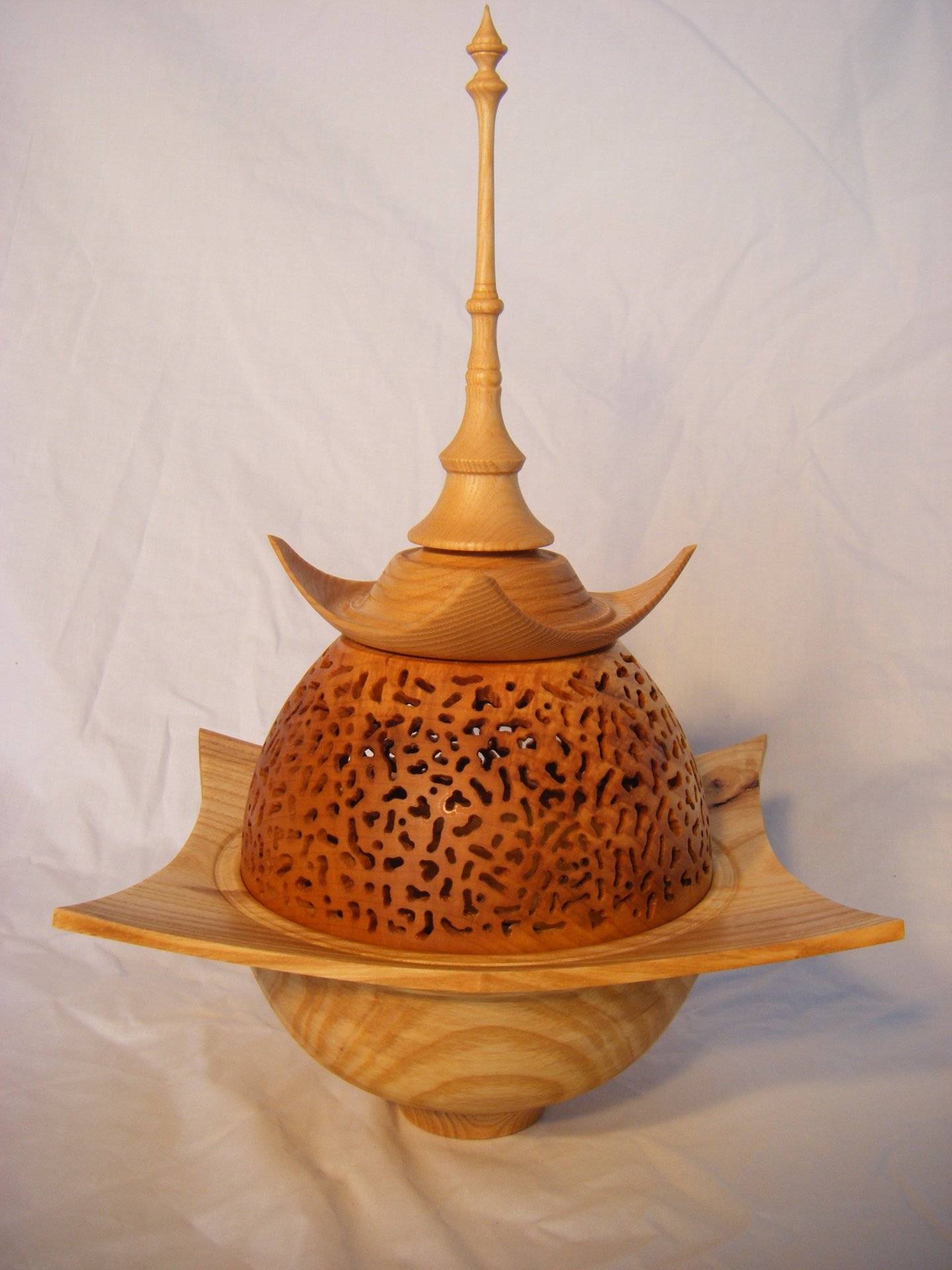 Pierced Lidded Square Ash Bowl With Tall Finial.