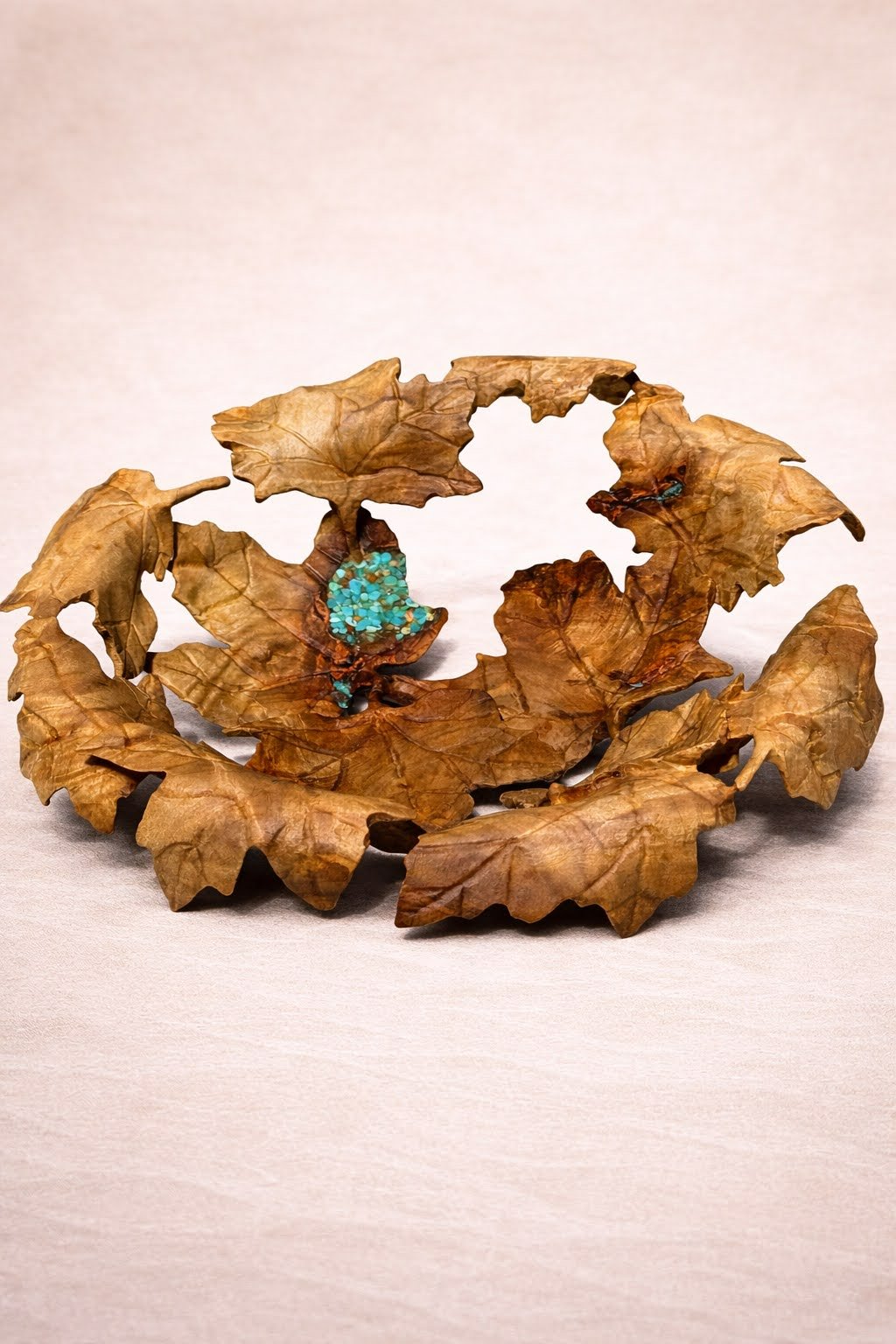 Quilted Poplar Maple Leaf Bowl with Kingman Turquoise Inlay