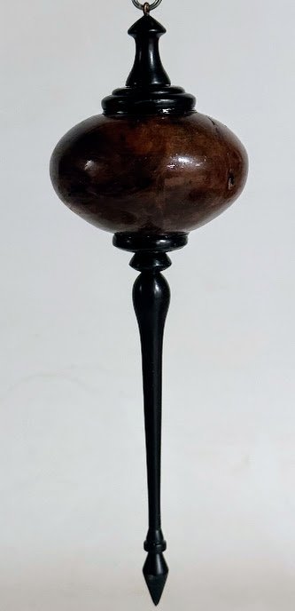Redwood burl and African blackwood ornament