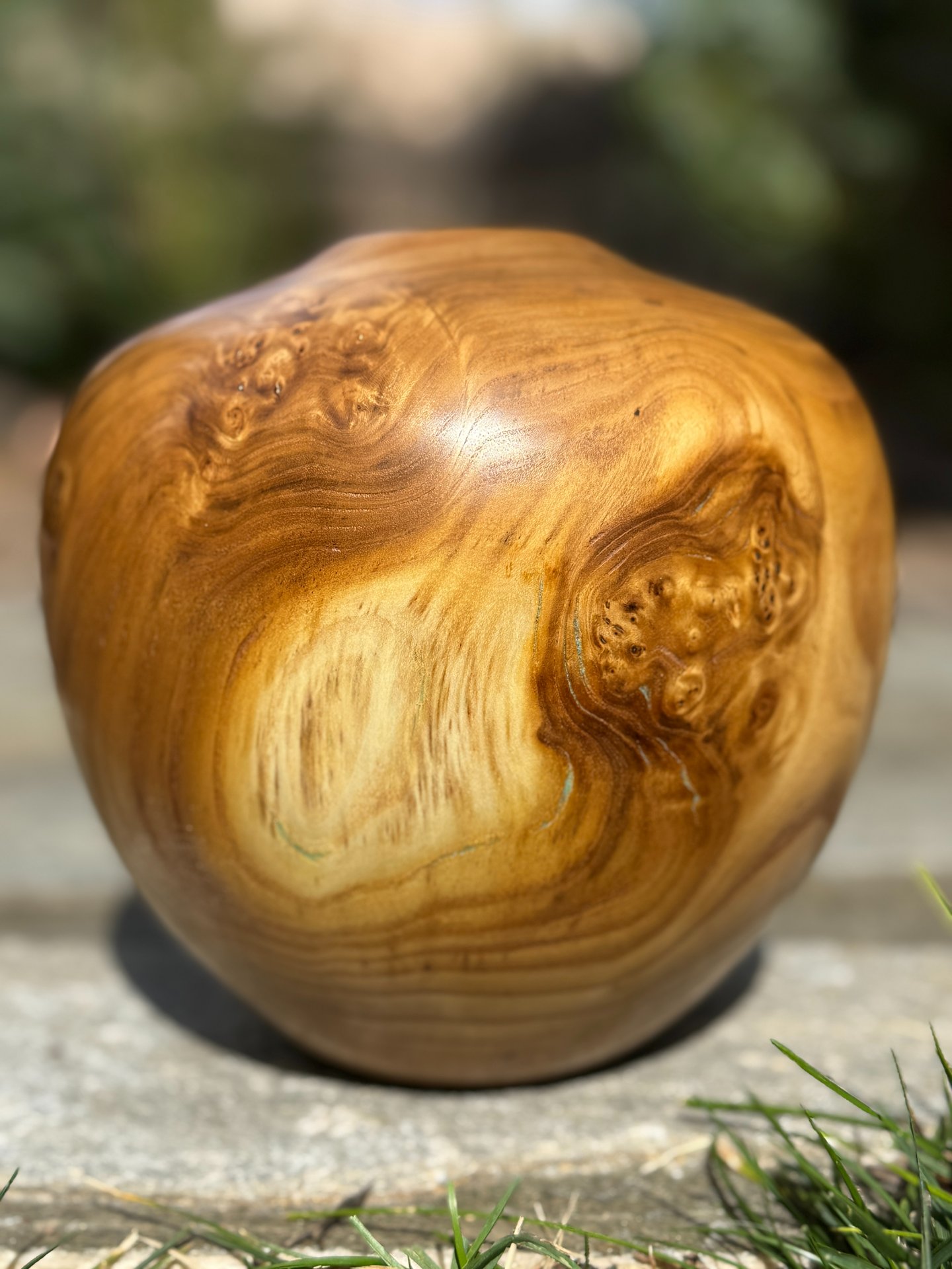 Russian Olive Vessel with Turquoise Inlay (side 1)