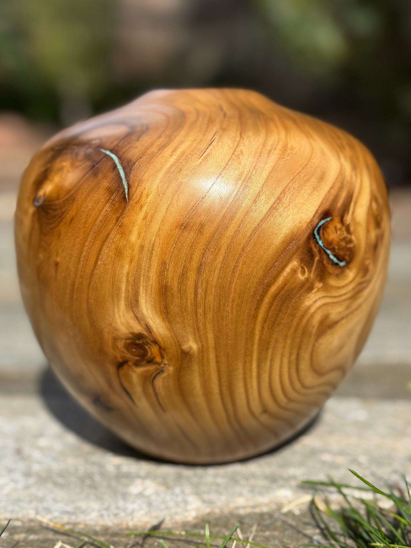Russian Olive Vessel with Turquoise Inlay (side 2)