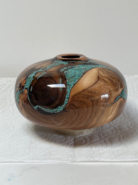 Screwbeam mesquite with turquoise