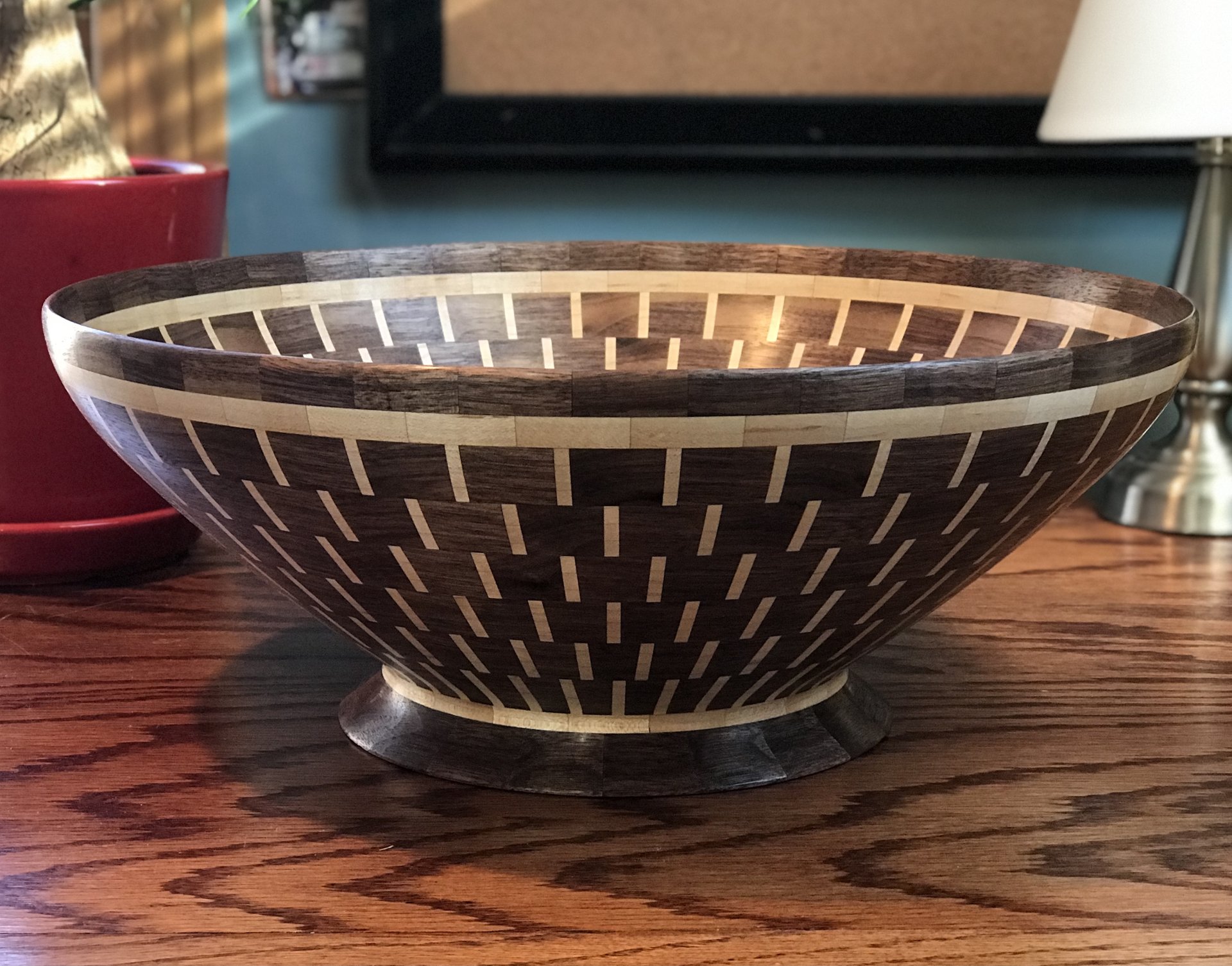 Segmented Walnut and Maple Fruit/Salad Bowl - Side