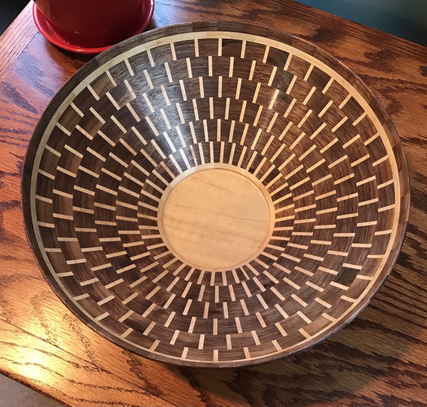 Segmented Walnut and Maple Fruit/Salad Bowl - Top