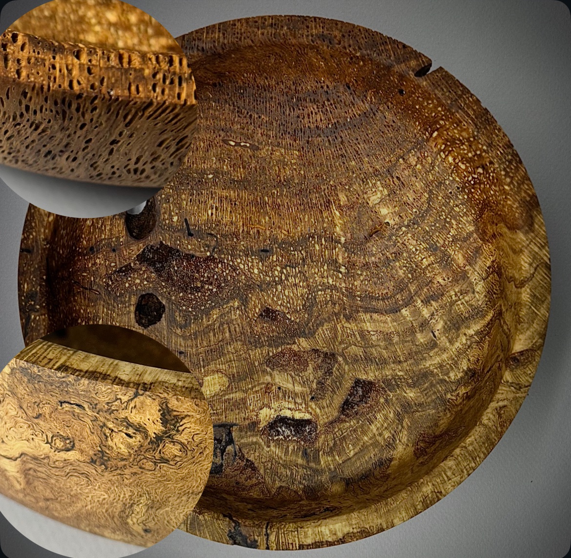 Shallow red oak burl bowl 3 of 3