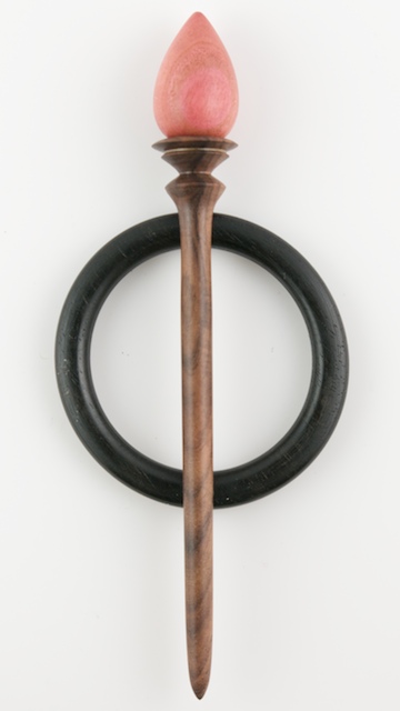 Shawl Pin and Ring from Rosewood, Pink Ivory, and Gabon Ebony