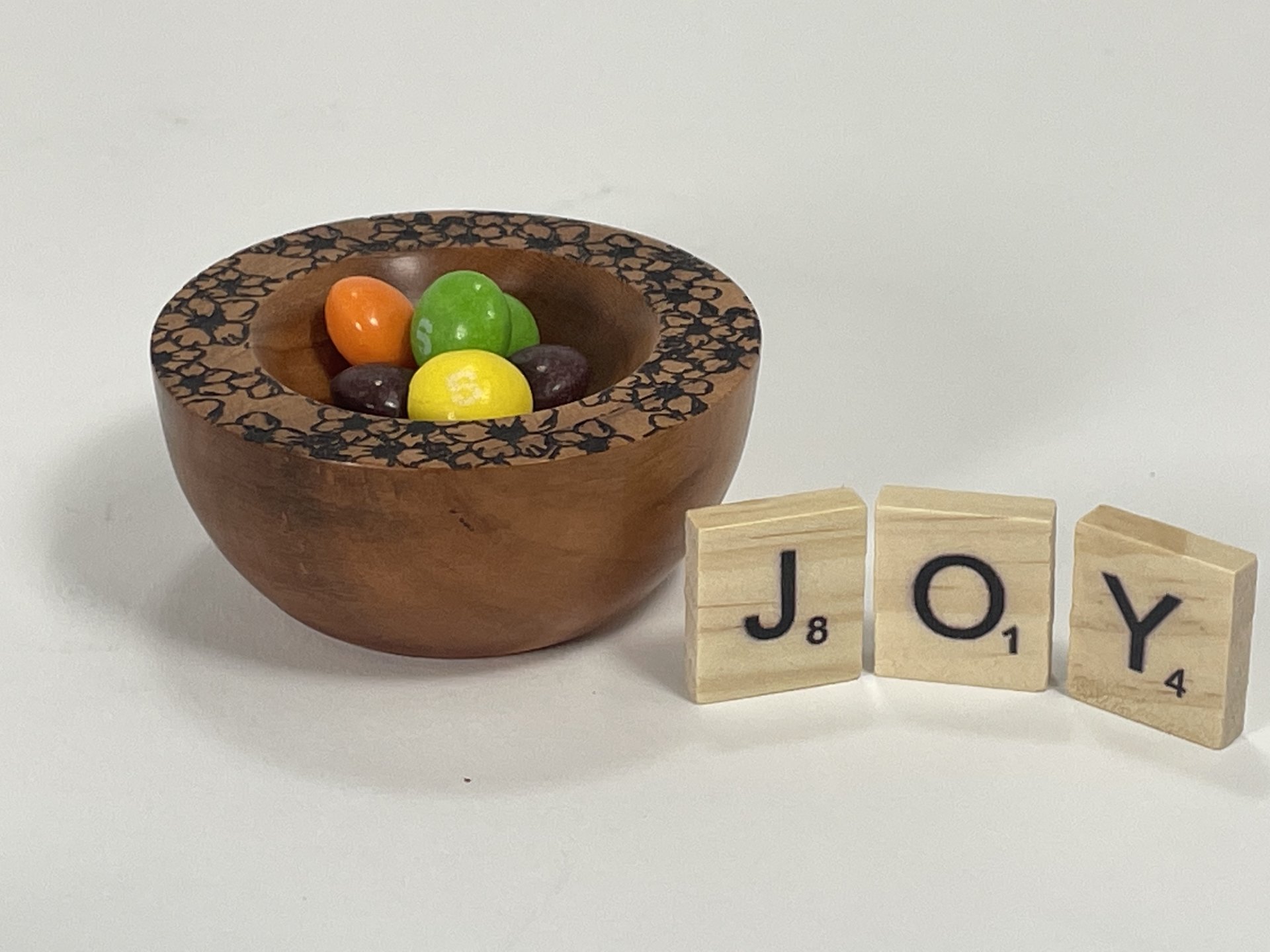 Small Cherry Bowl with Laser Etched Blossoms