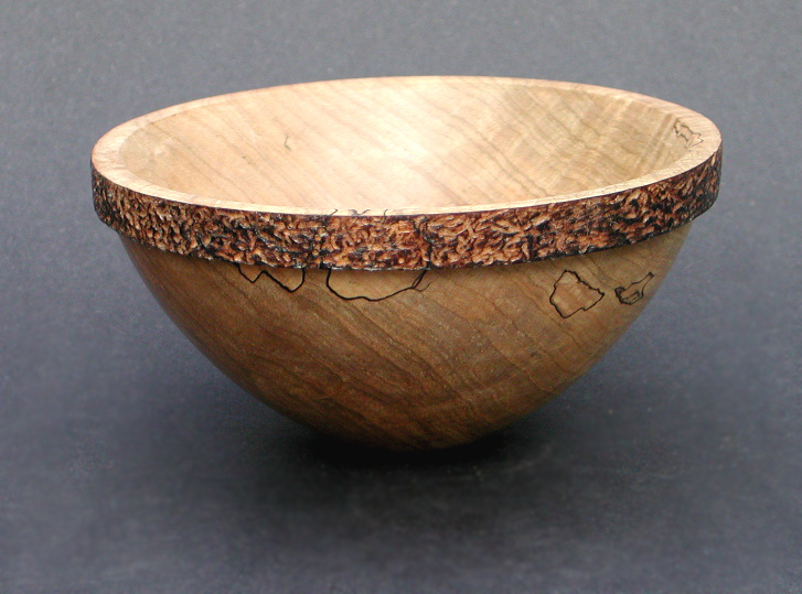 Spalted Norway Maple Bowl w/ Textured and Burnt Rim