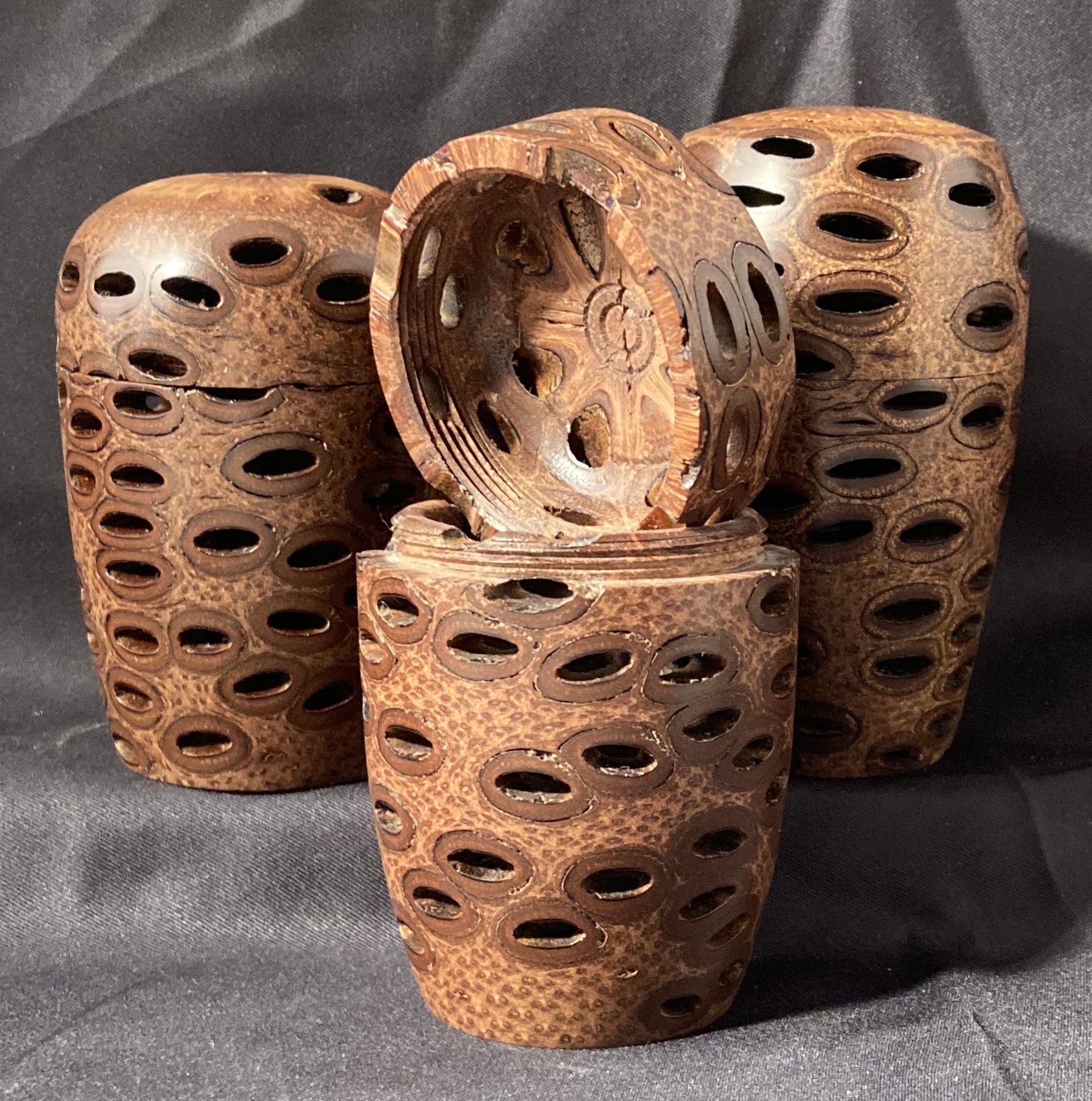 Three Banksia pod boxes with 16 TPI threads