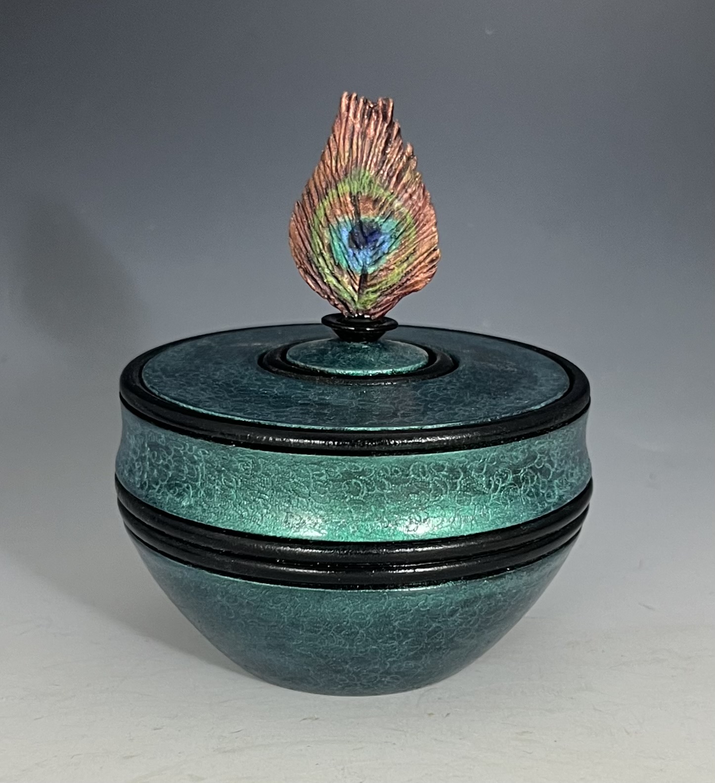 Turquoise Box with Carved Feather Finial