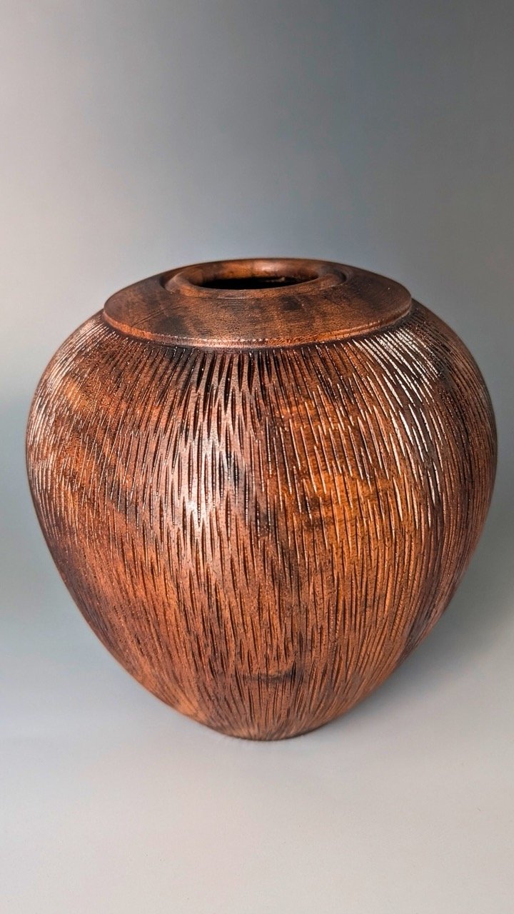 V-Groove Carved Walnut Hollowform