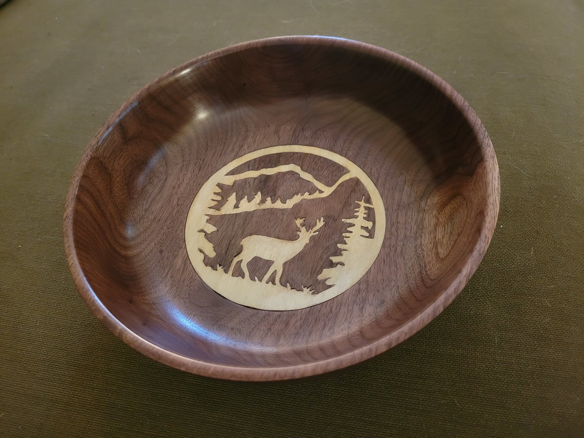 Walnut and maple marquetry bowl