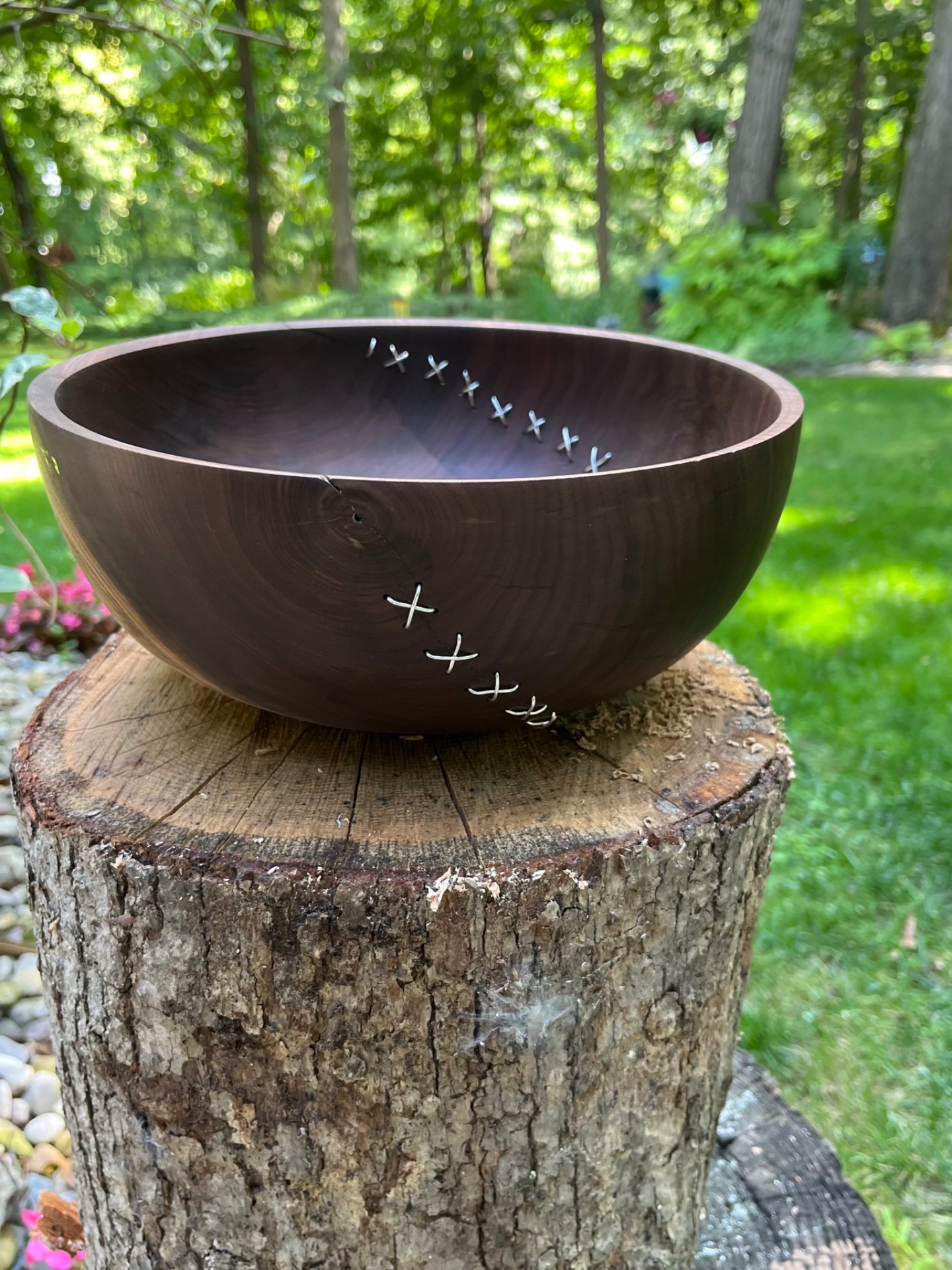 Walnut Bowl Stitched w/Silver Wire
