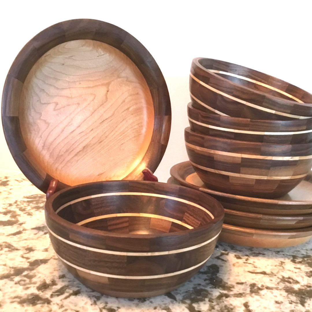 Walnut & Maple Dinner Plates and Salad Bowls